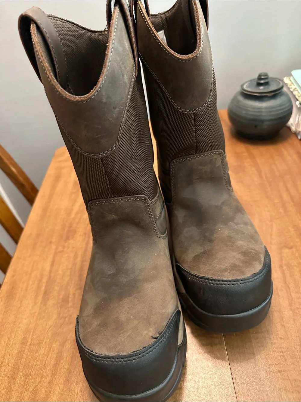 Brahma Men's Dark Brown Steel Toe Work Boots with Black Accents